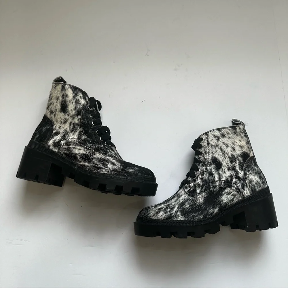 Agave Sky Cami Combat Boots salt and pepper cowhide handmade black bootie 6